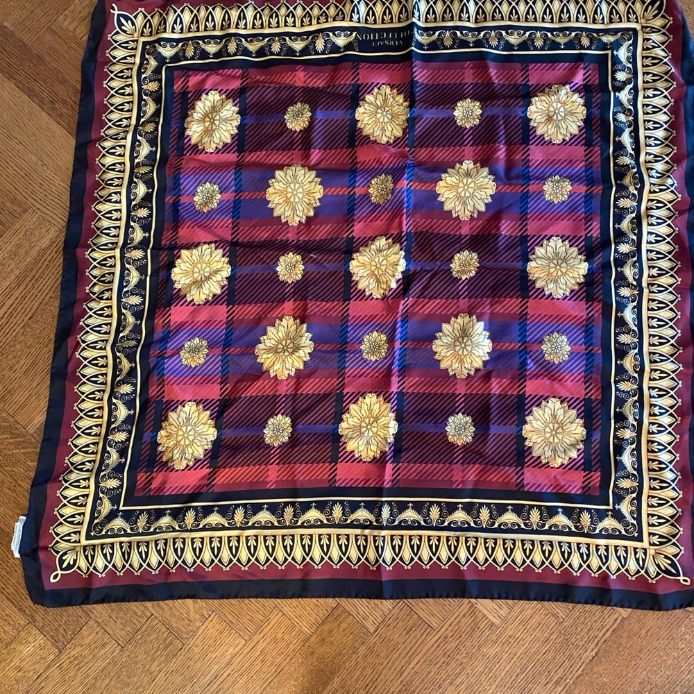 Versace Red and Gold Plaid Scarf